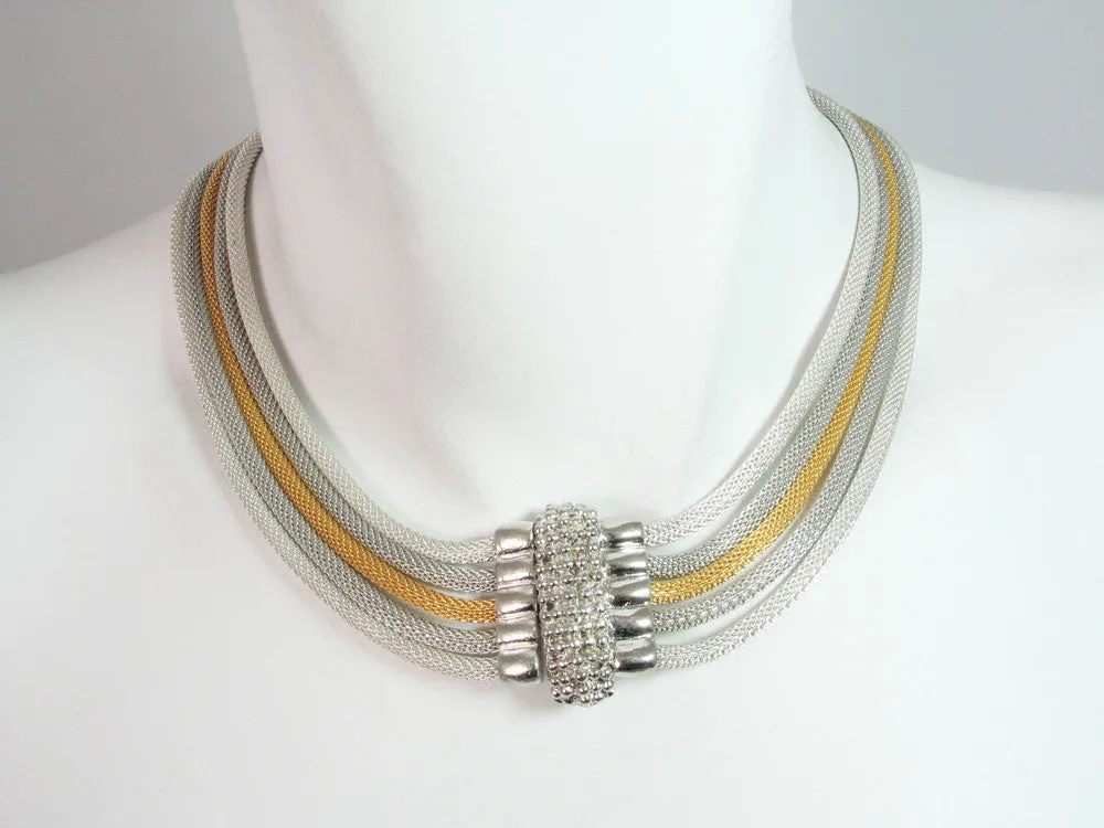 5-Strand Mesh Necklace with Bead Textured Magnetic Clasp