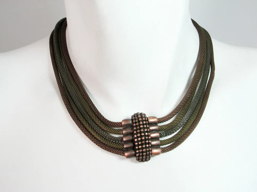 5-Strand Mesh Necklace with Bead Textured Magnetic Clasp