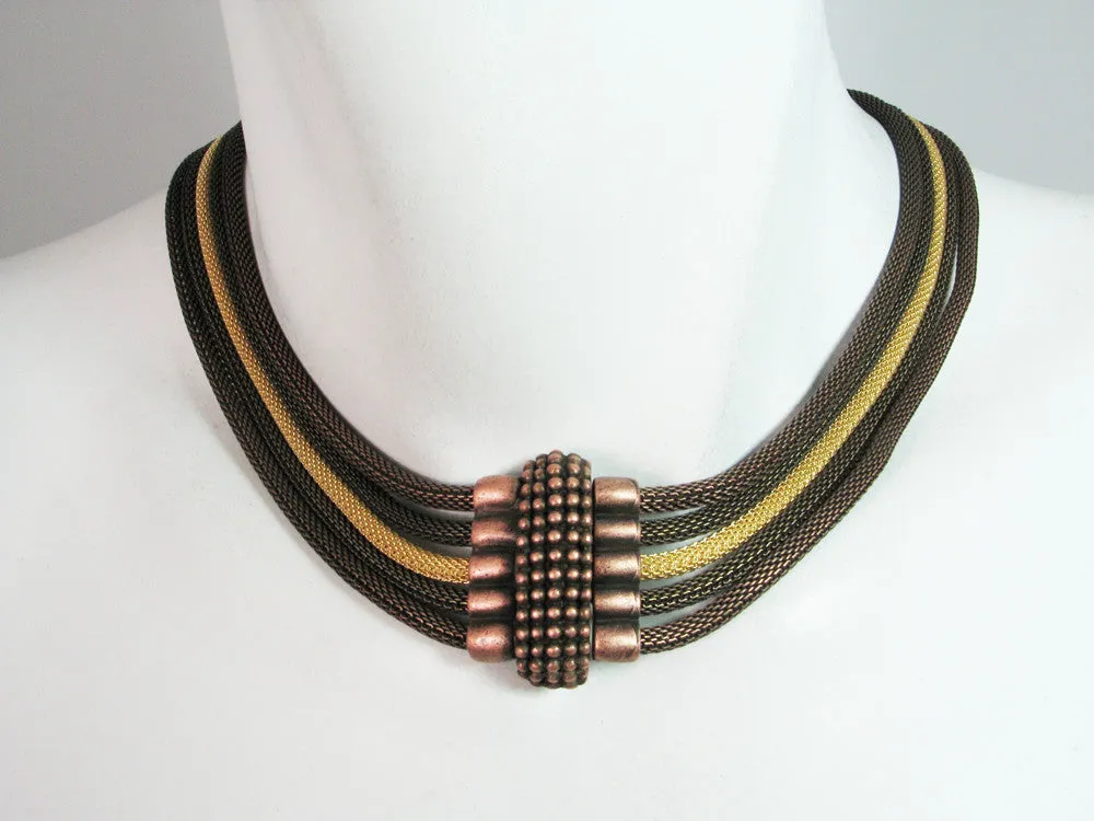 5-Strand Mesh Necklace with Bead Textured Magnetic Clasp