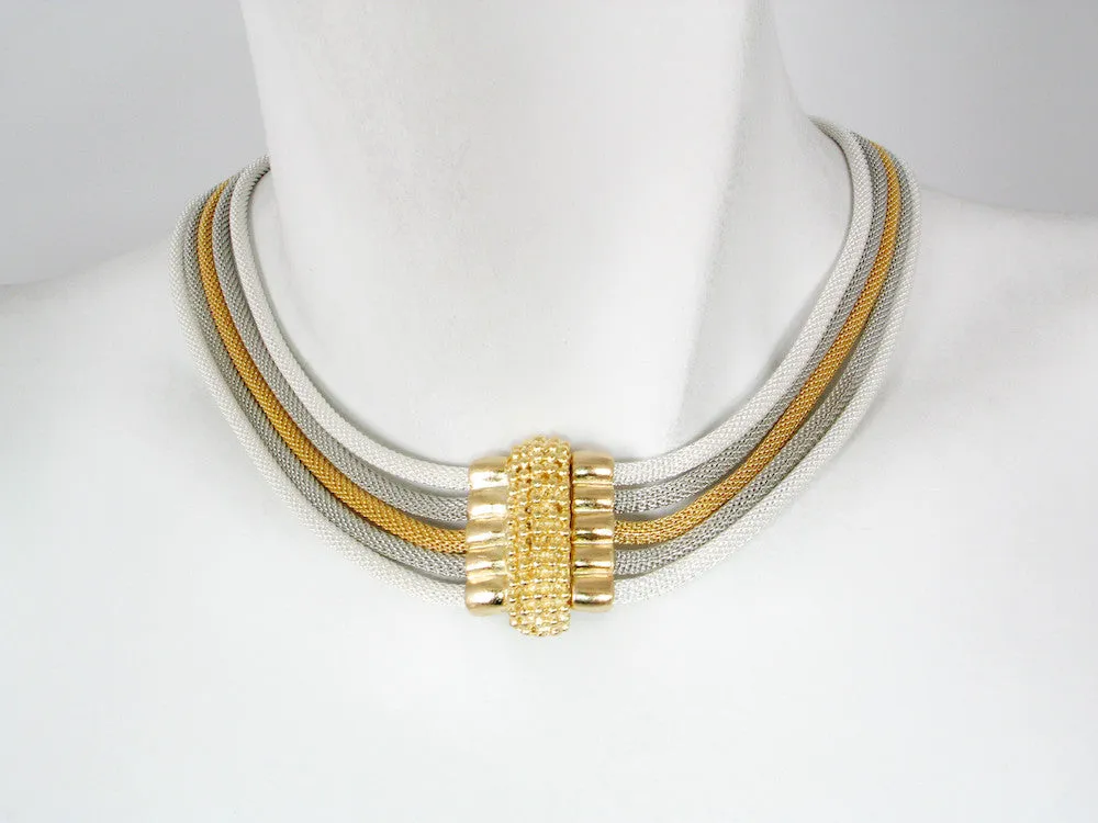 5-Strand Mesh Necklace with Bead Textured Magnetic Clasp