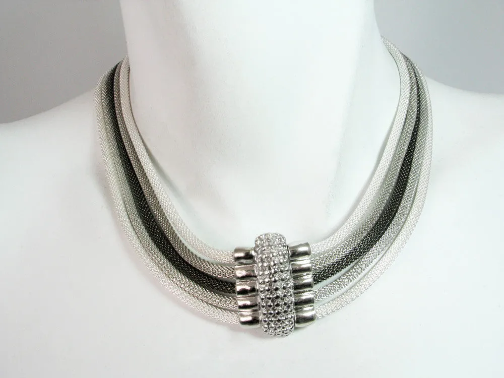 5-Strand Mesh Necklace with Bead Textured Magnetic Clasp