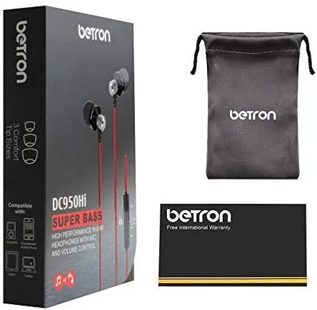 Betron DC950HI Earphone Micrphone Remote Control Powerful Bass Noise Isolating Replaceable Earbuds