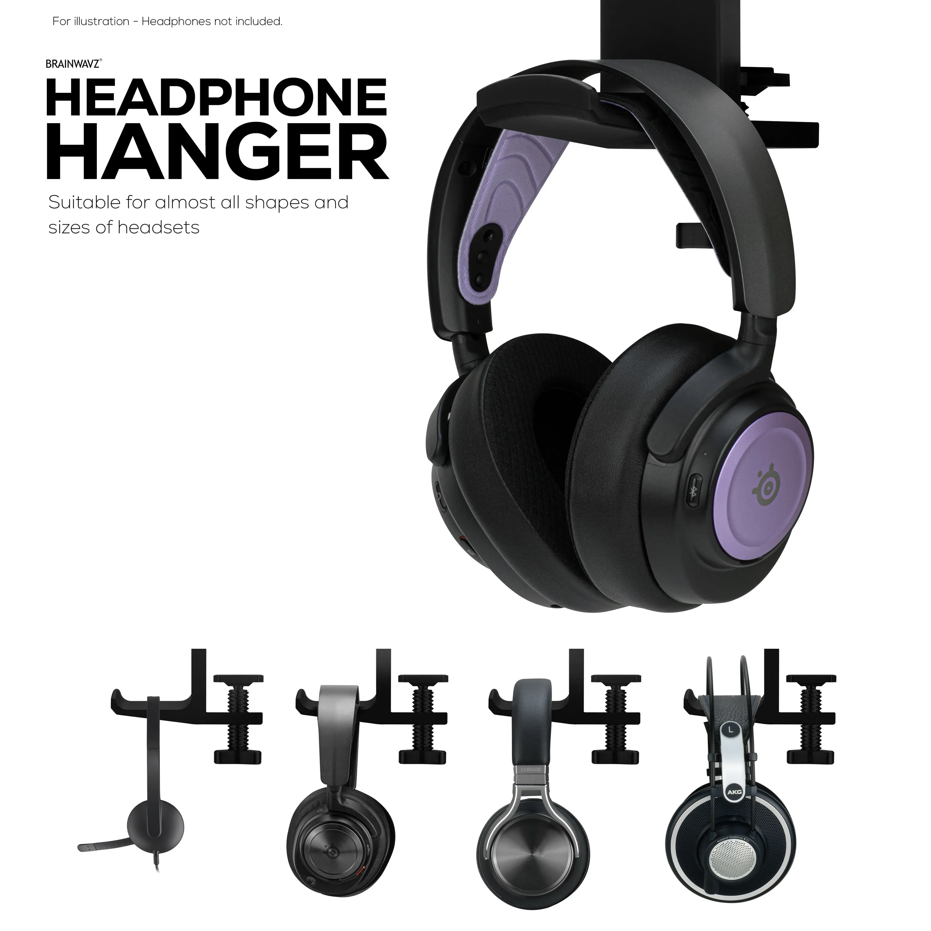 Brainwavz Hoist - Headphone Hanger Stand with Adjustable Clamp, Screws On To Desks & Shelves