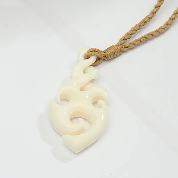 Buffalo Bone Spiral Twist Pendant Necklace w/Carving 20x47mm