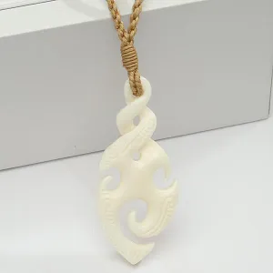 Buffalo Bone Spiral Twist Pendant Necklace w/Carving 20x47mm