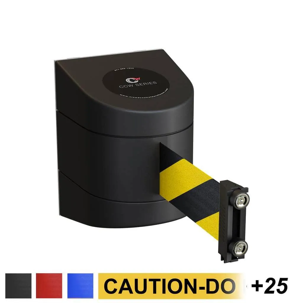 CCW Series WMB-230- Wall Mounted Retractable Belt Barrier With Black Magnetic ABS Case- 20, 25, & 30 Ft. Belts