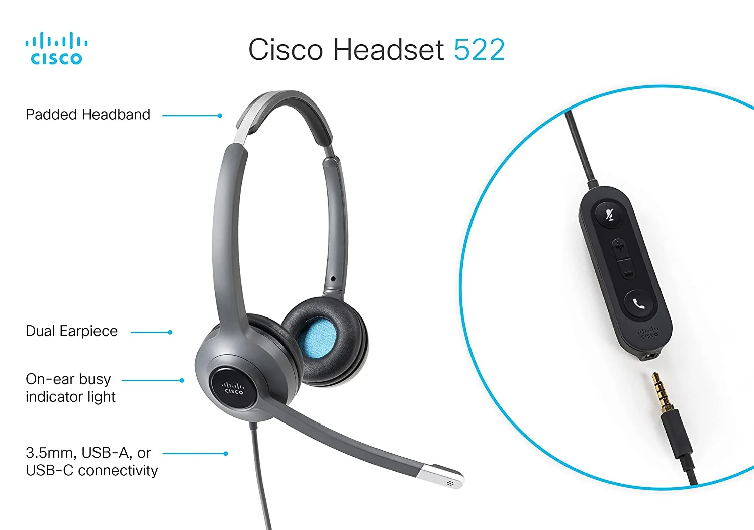 Cisco CP-HS-W-522-USB 522 Wired Headset