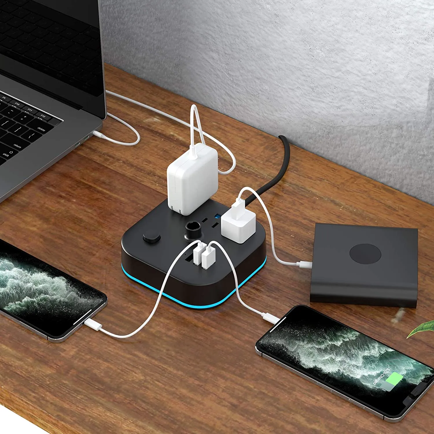 HAVIT DPM05 RGB Headset Stand with 3 USB Charging Ports & 3 Power Outlets 【US Only】