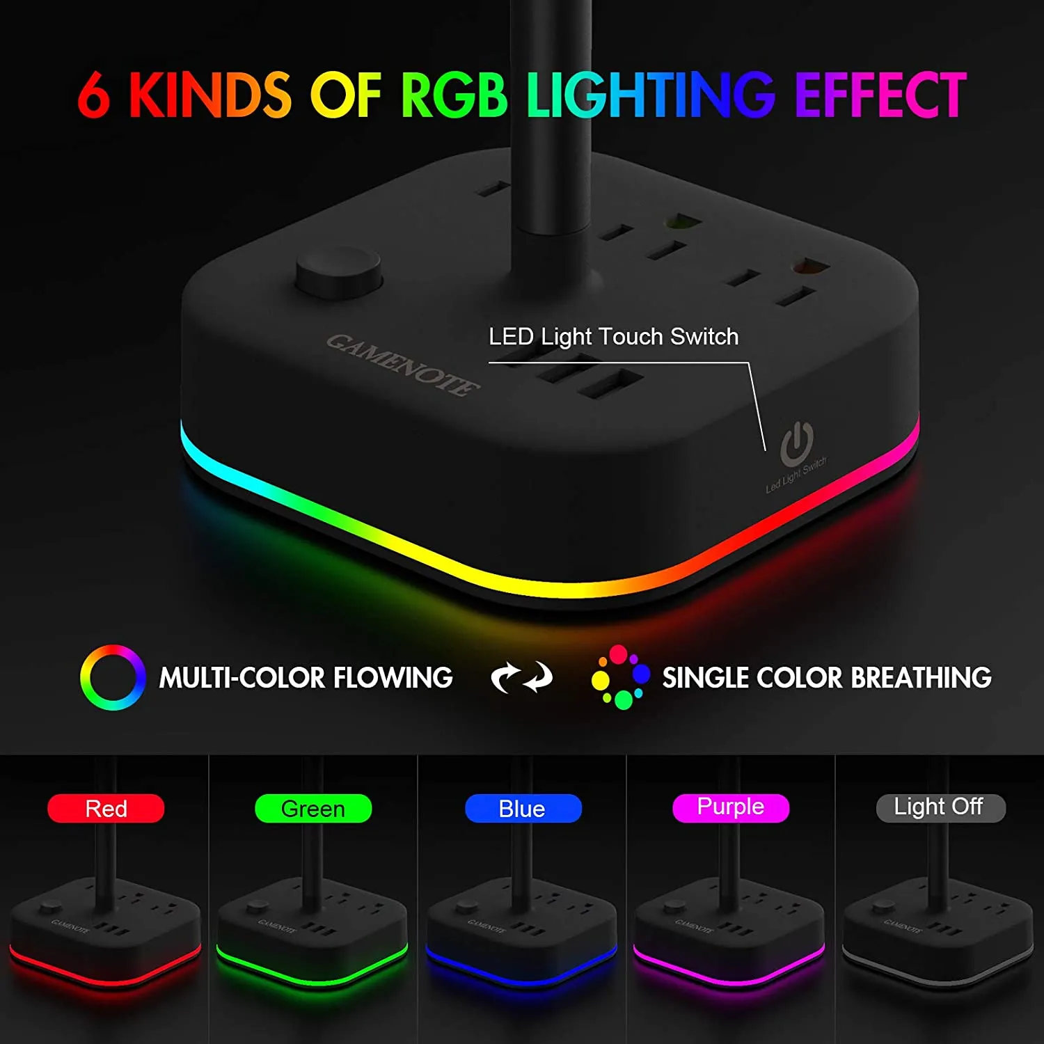 HAVIT DPM05 RGB Headset Stand with 3 USB Charging Ports & 3 Power Outlets 【US Only】