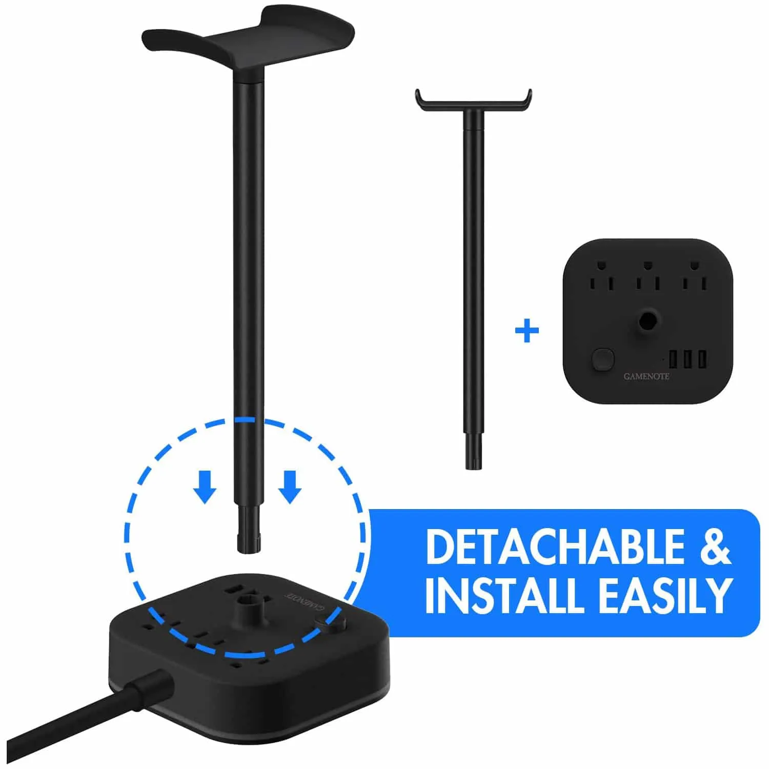 HAVIT DPM05 RGB Headset Stand with 3 USB Charging Ports & 3 Power Outlets 【US Only】