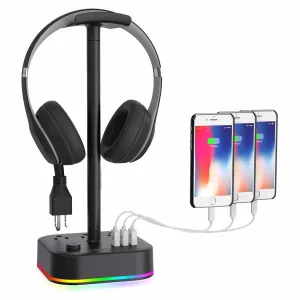 HAVIT DPM05 RGB Headset Stand with 3 USB Charging Ports & 3 Power Outlets 【US Only】