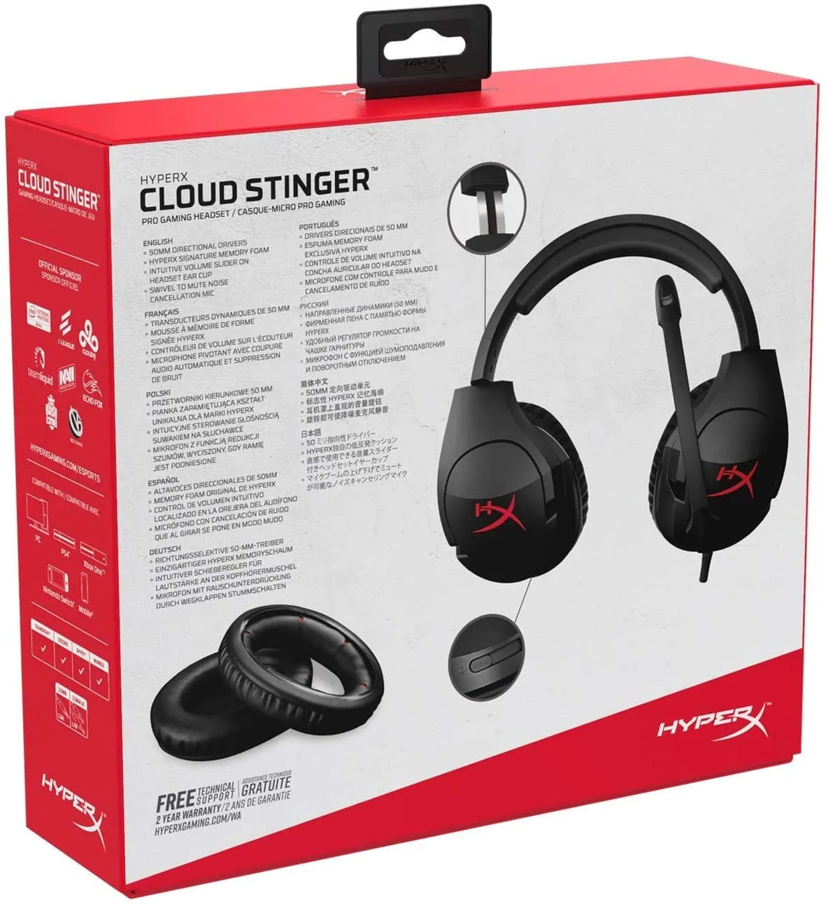 HyperX HX-HSCS-BK/AS Cloud Stinger Gaming Headset with Comfortable Foam, Swivel to Mute, Noise Cancellation for PC, Xbox One, PS4 and Mobile Devices