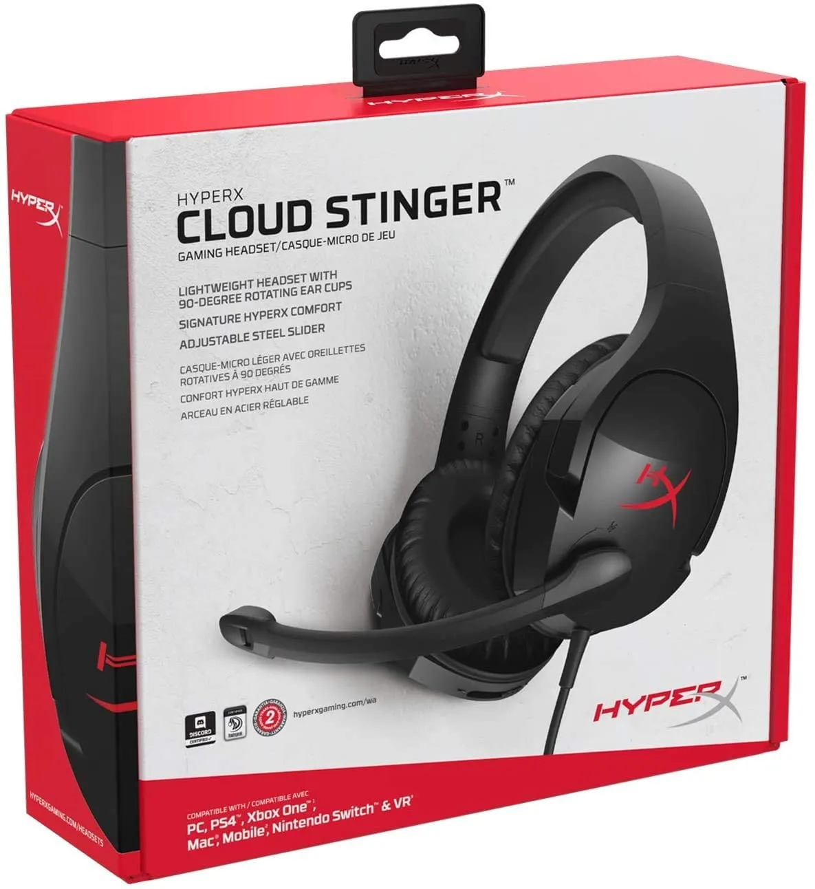 HyperX HX-HSCS-BK/AS Cloud Stinger Gaming Headset with Comfortable Foam, Swivel to Mute, Noise Cancellation for PC, Xbox One, PS4 and Mobile Devices