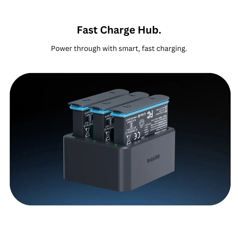 Insta360 X4 Fast Charger Hub with Triple Battery Charging Slot, Intelligent Management with Independent Overcharge Protection, and USB Type C Interface CINSBBMJ