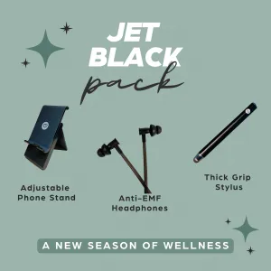 Jet Black Pack: Anti-EMF Headphones, Phone Stand, Stylus & Adapter