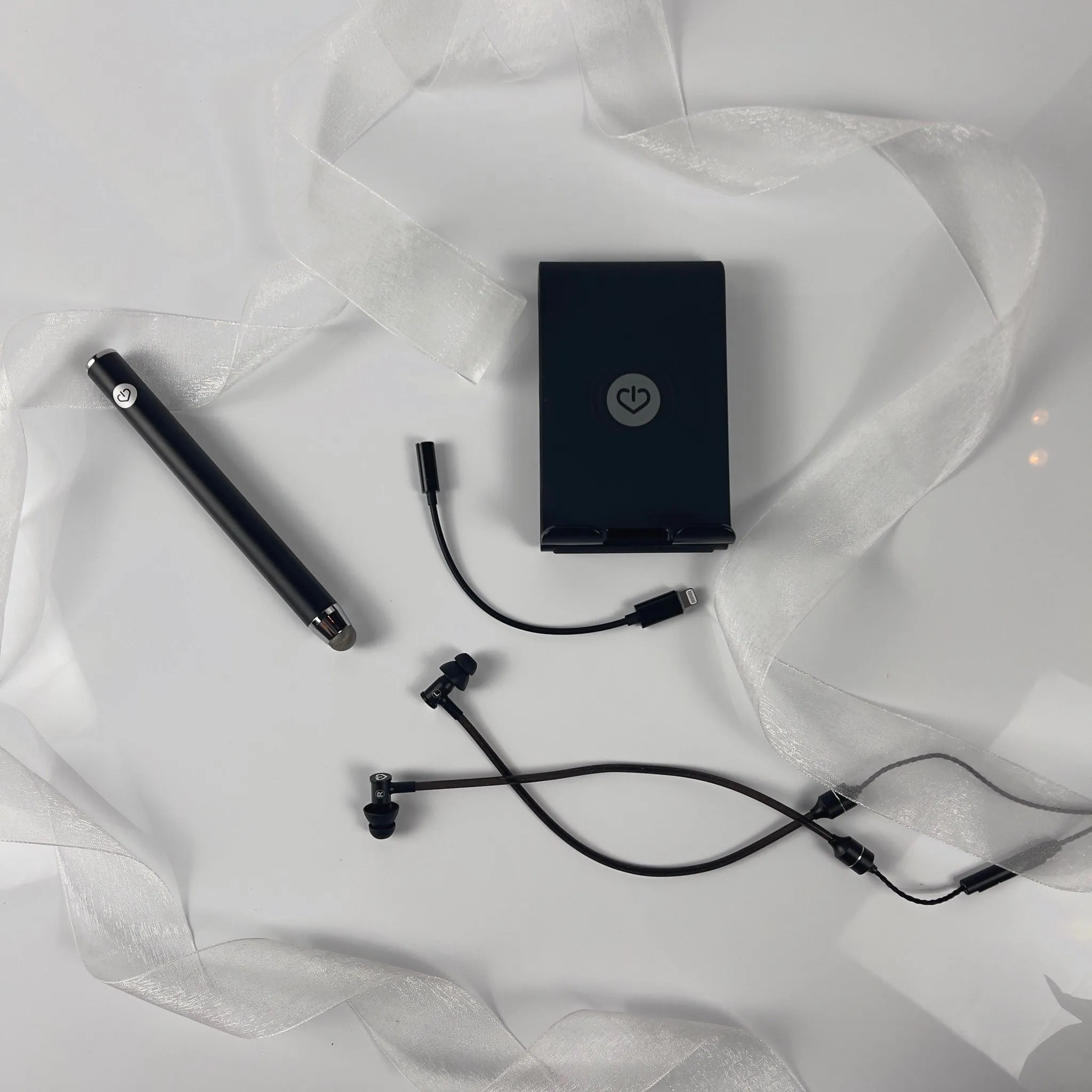 Jet Black Pack: Anti-EMF Headphones, Phone Stand, Stylus & Adapter