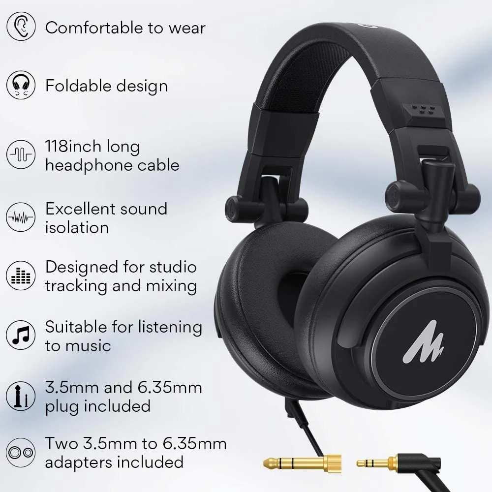 Maono AU-MH601 MH601 Professional DJ Studio Monitor Closed Back Headphones with 50mm Driver