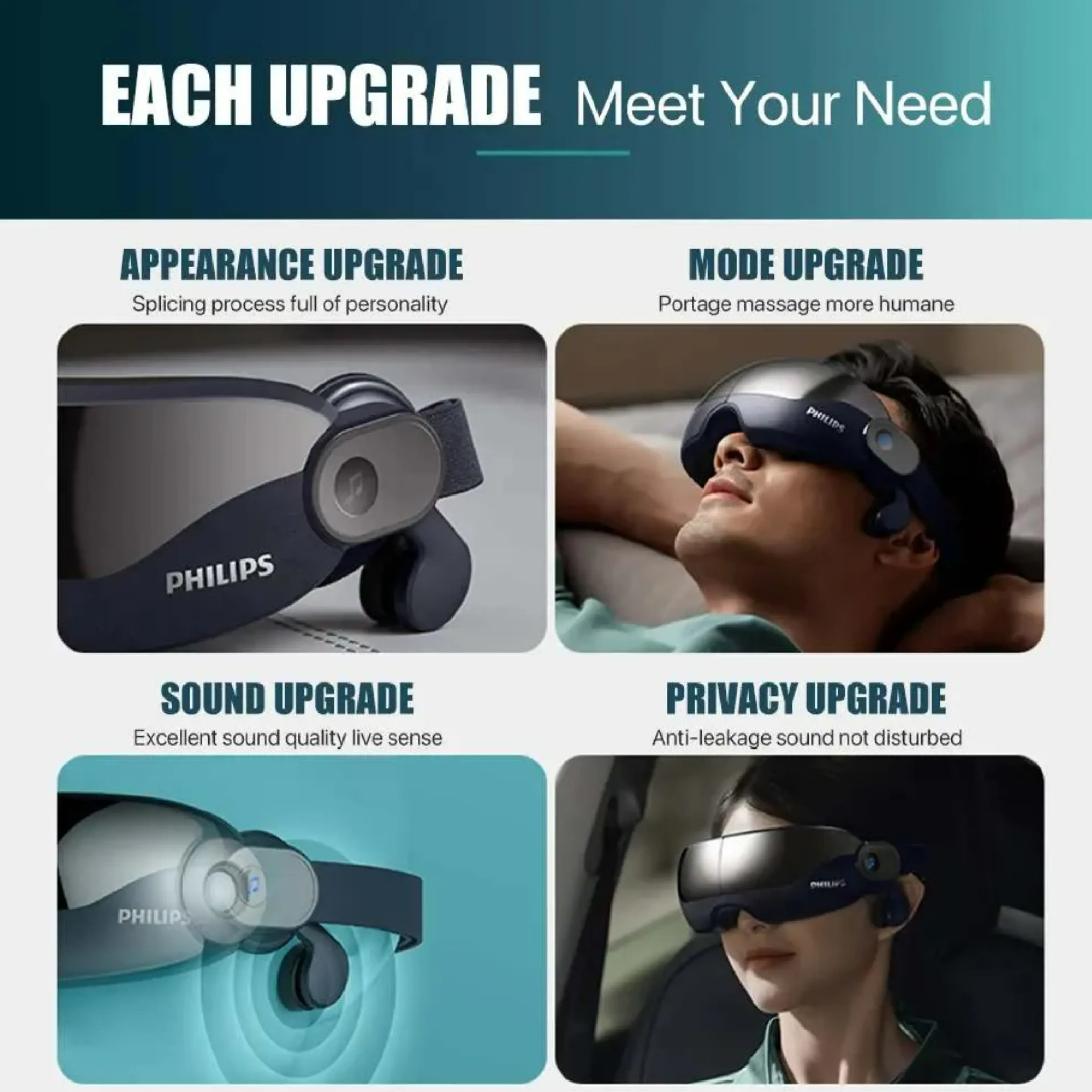 Philips PPM2702 Eye Mask Massager with Bone Conduction Music System & 3D AirBag Massage System