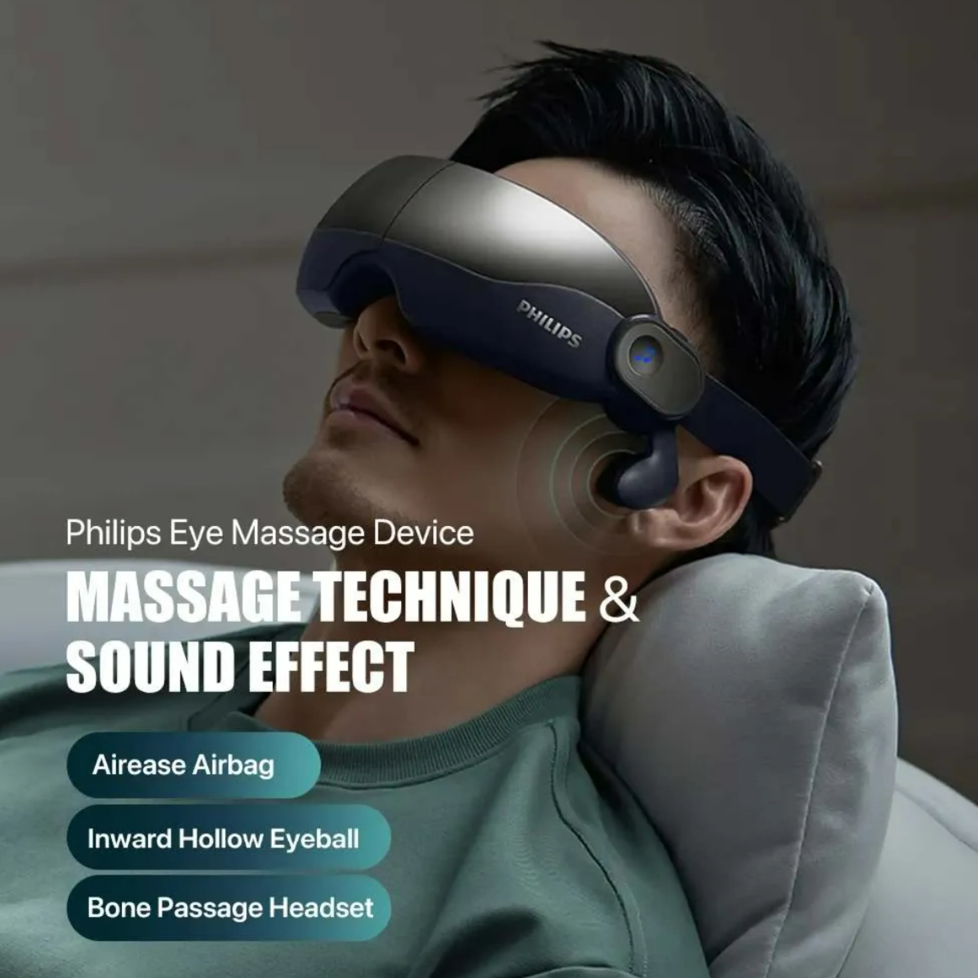 Philips PPM2702 Eye Mask Massager with Bone Conduction Music System & 3D AirBag Massage System