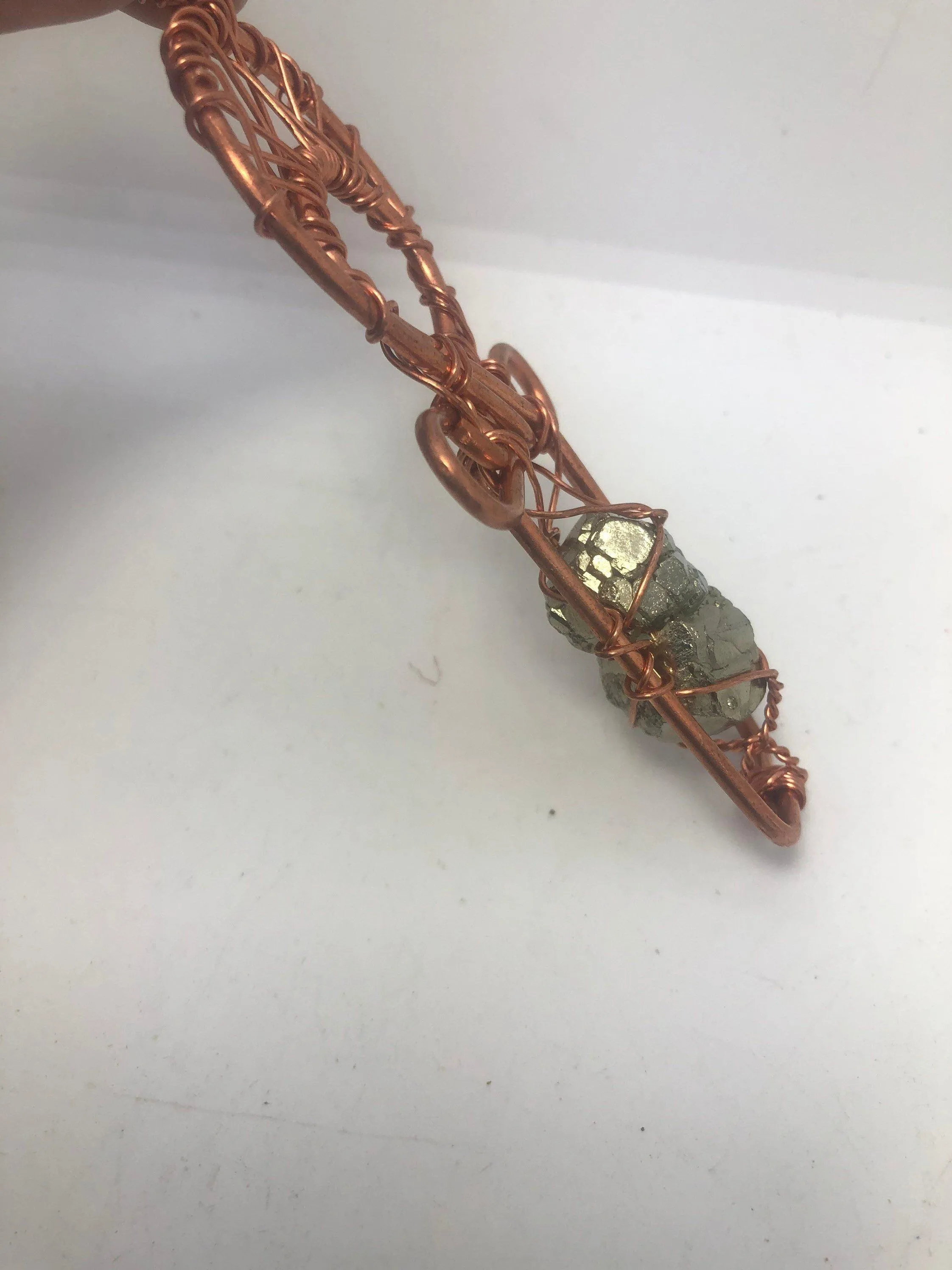 Pyrite Dodecahedron Copper Ankh Wirewrapped  Pendant