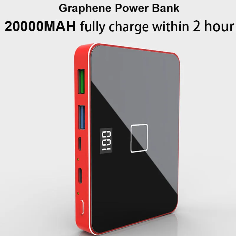 RIY Graphene two-way PD 18 QC 3.0 quick charge 20000MAH LCD wireless Power Bank with portable 60W mobile phone charger adapter