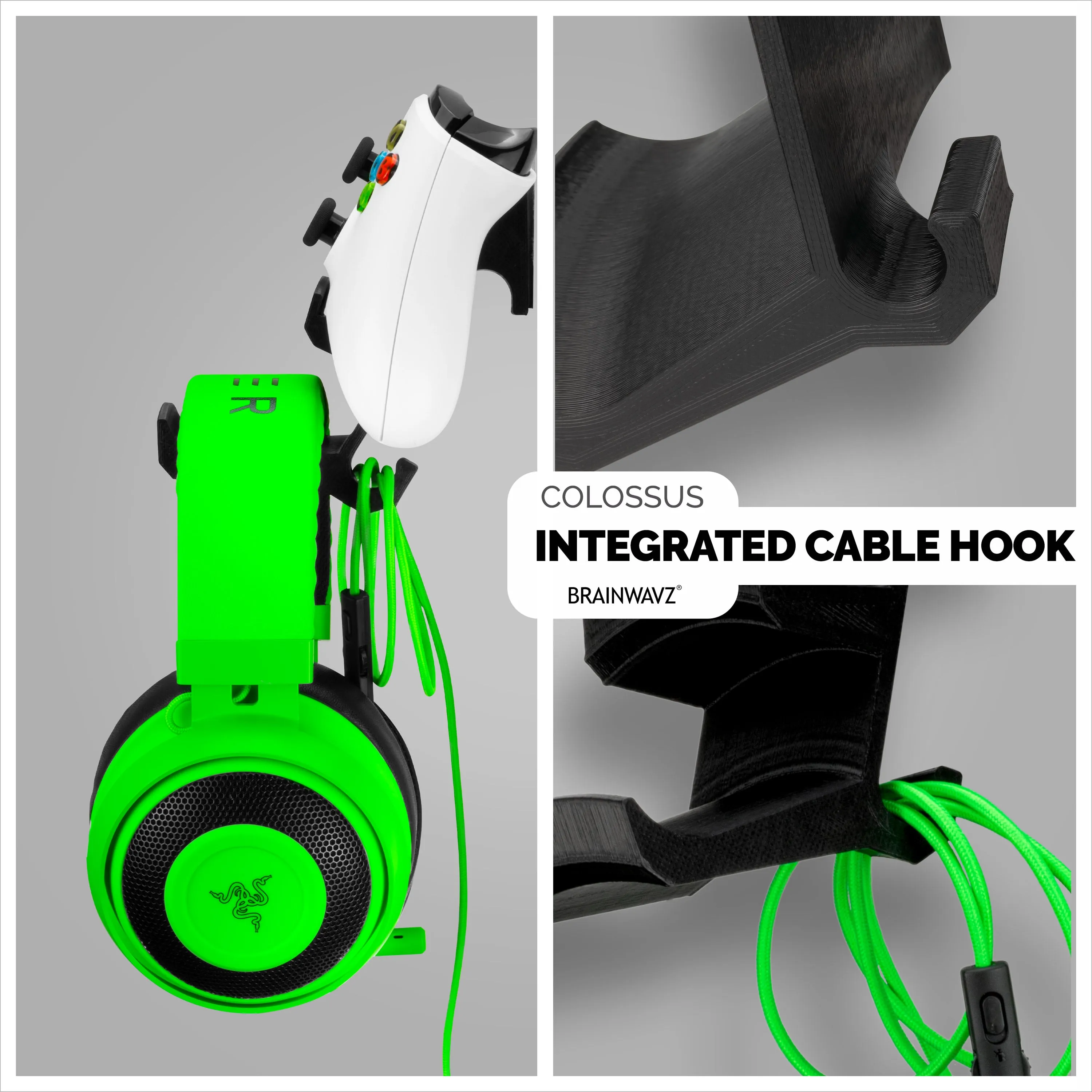 The Colossus - Headphone and Universal Game Controller Hanger - Adhesive Mount, No Mess & No Screws