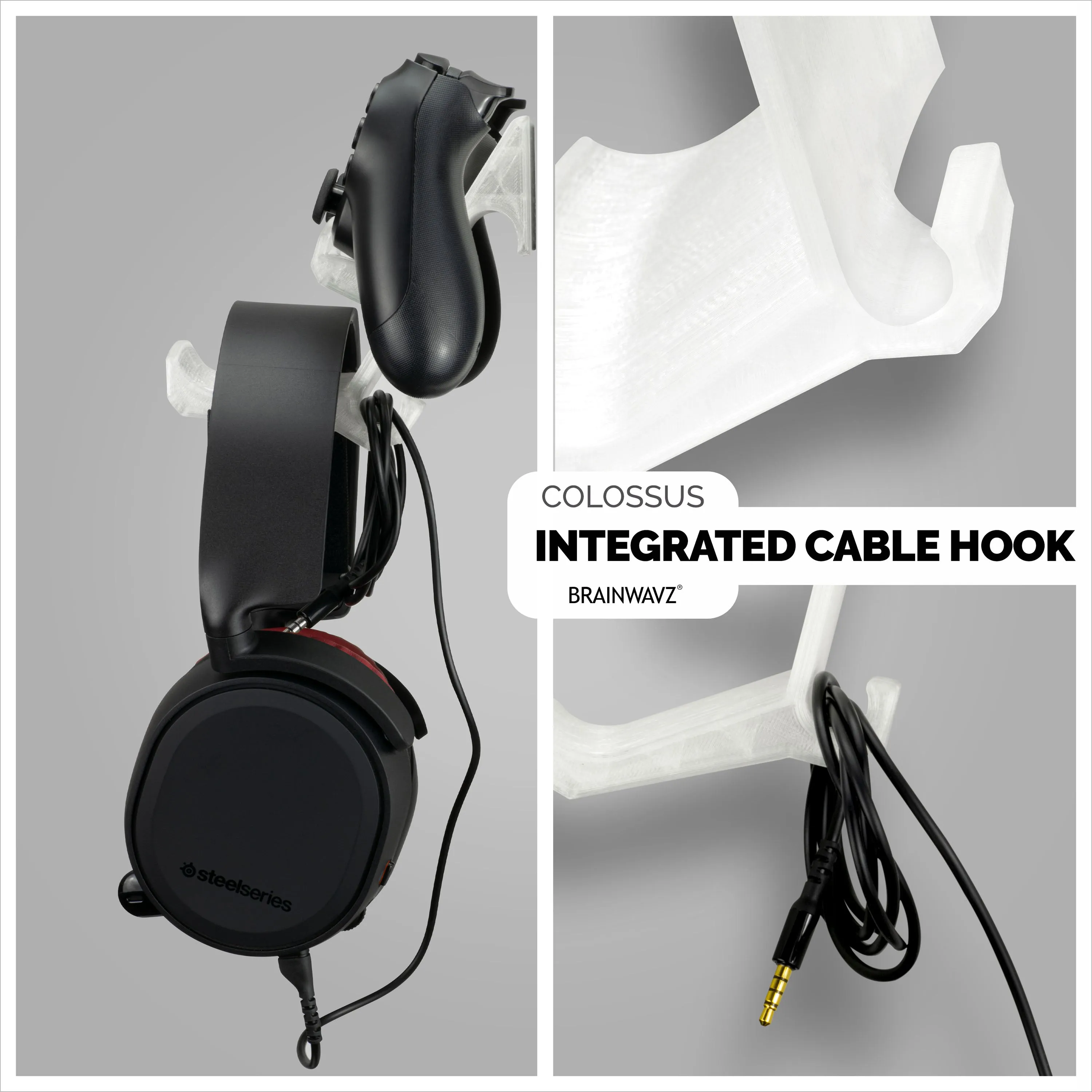 The Colossus - Headphone and Universal Game Controller Hanger - Adhesive Mount, No Mess & No Screws