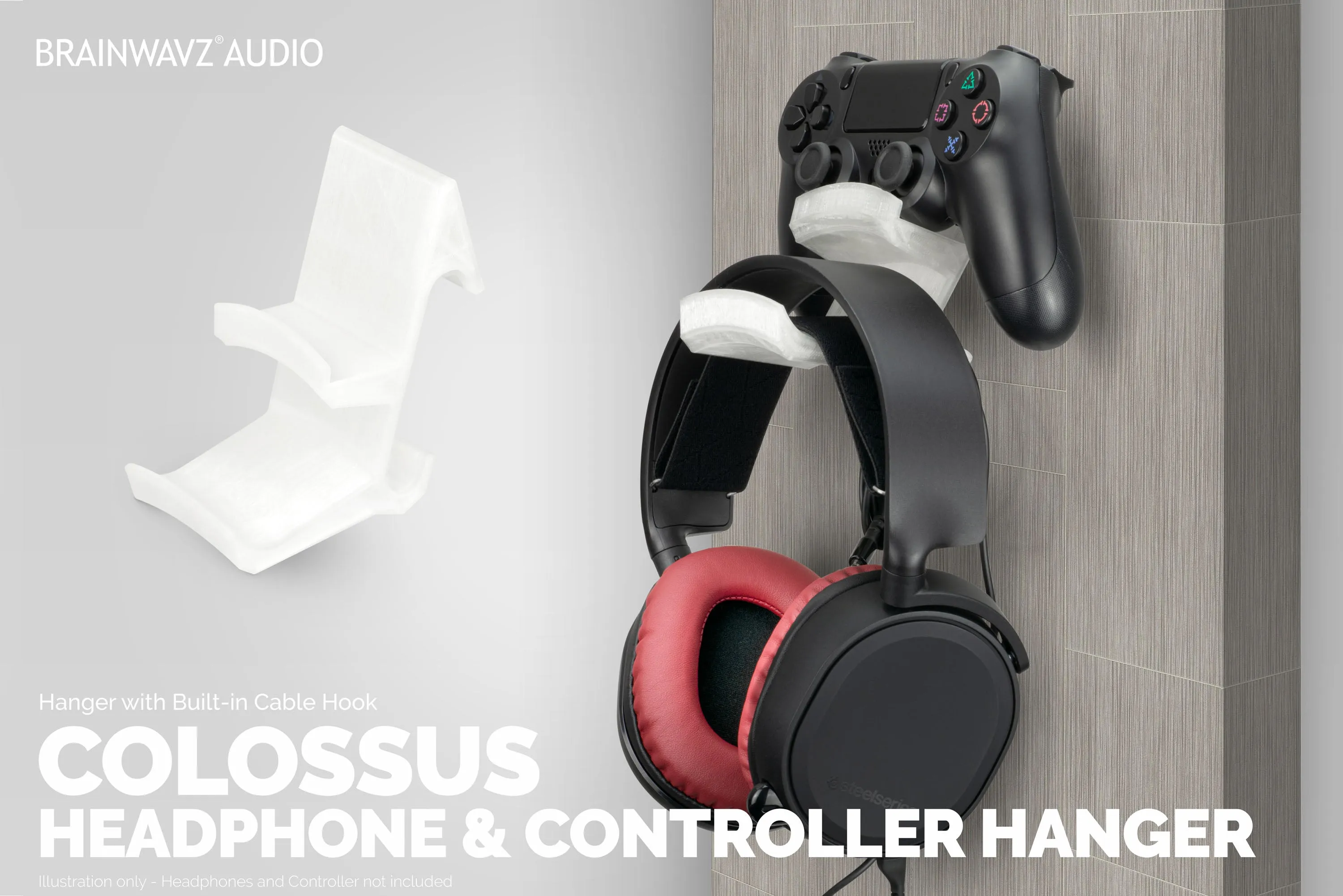 The Colossus - Headphone and Universal Game Controller Hanger - Adhesive Mount, No Mess & No Screws