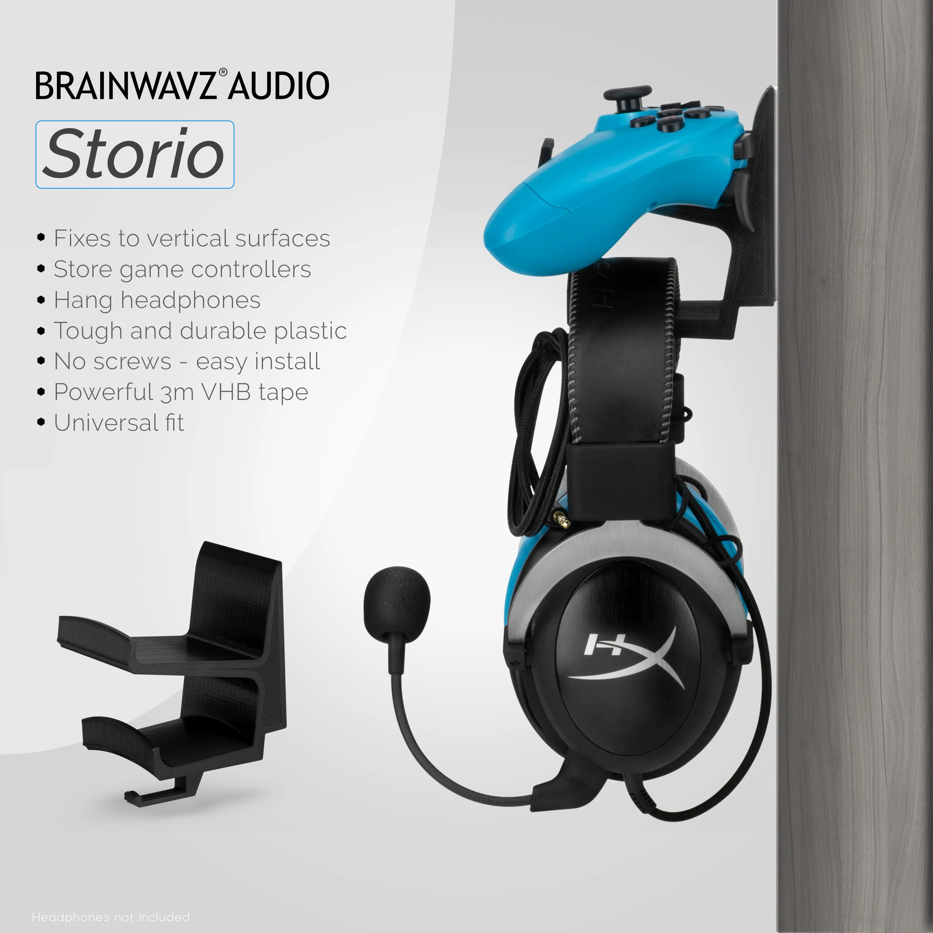 The Storio - Game Controller & Headphone Wall Hanger - Universal Adhesive Mount, No Screws or Mess