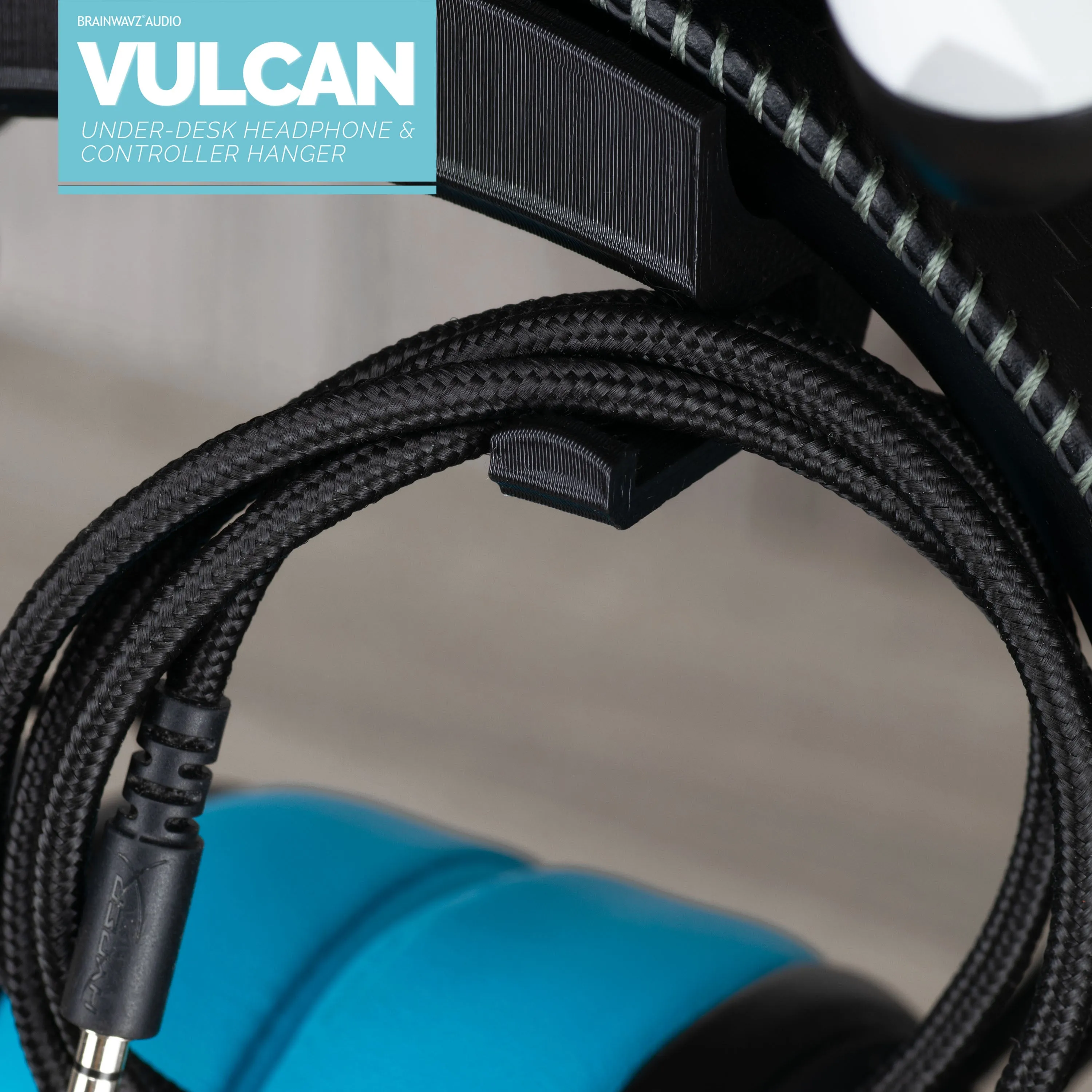 The Vulcan - Under Desk Controller & Headphone Hanger - Adhesive Mount, No Screws or Mess