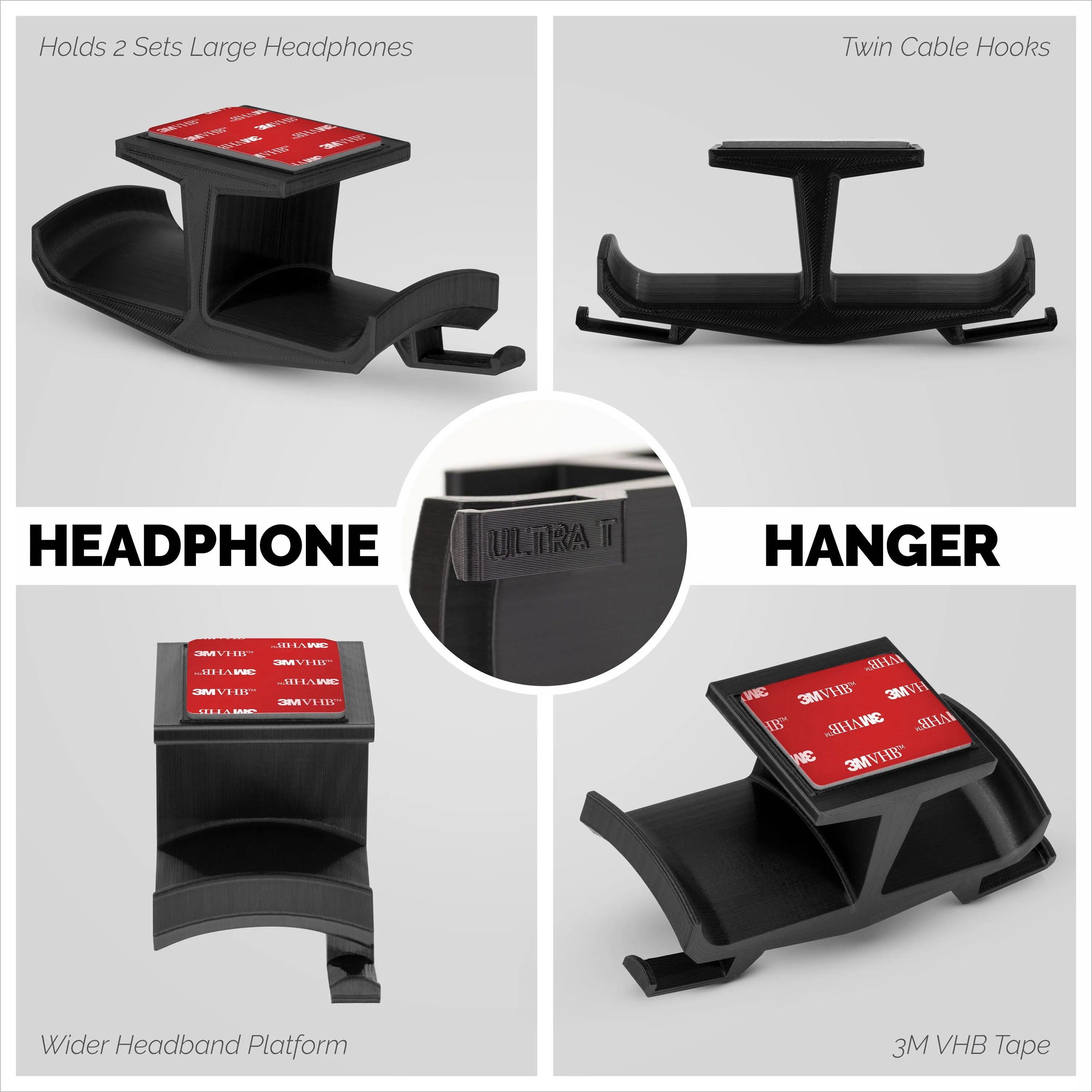 Ultra-T - Dual Under Desk Headphone Hanger Holder