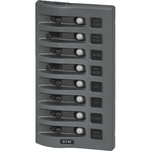 WeatherDeck 12V DC Waterproof Circuit Breaker Panel - Gray 8 Positions