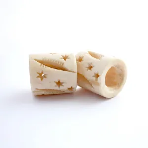 White Bone Tube Dreadlock Bead with Stars and Lines