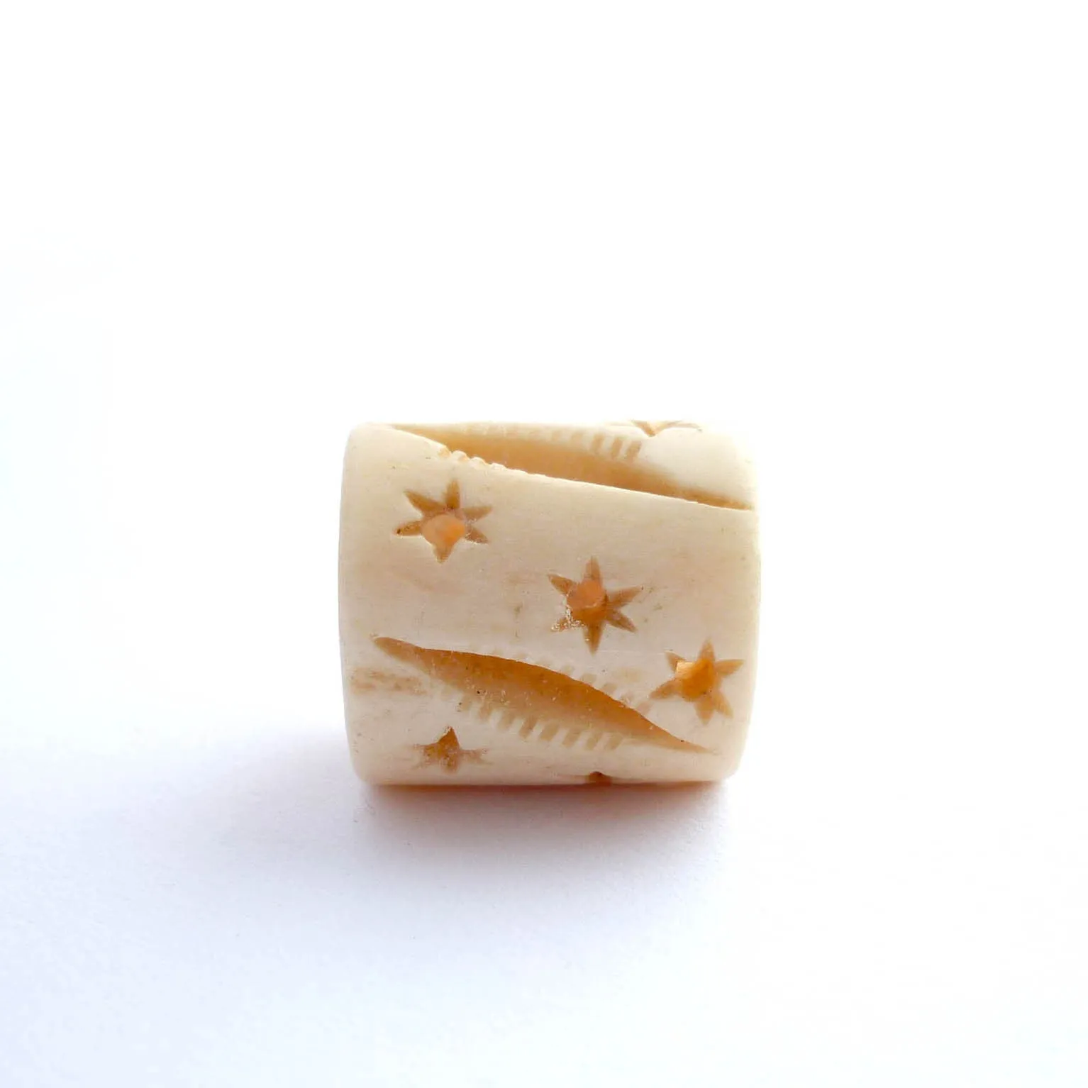 White Bone Tube Dreadlock Bead with Stars and Lines