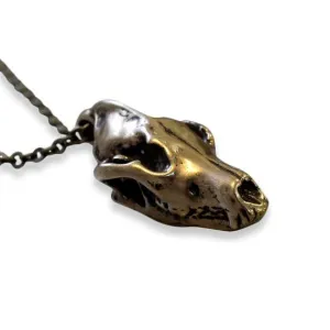 Wolf Skull Pendant Necklace - 3D Bronze Miniature