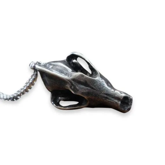 Wolf Skull Pendant Necklace - 3D Bronze Miniature