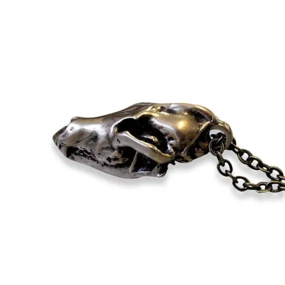 Wolf Skull Pendant Necklace - 3D Bronze Miniature